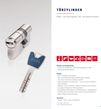 ABUS EC880 Schliezylinder mit Sicherungskarte, Modular, Not-Gefahrenfunktion, erhhter Bohrschutz