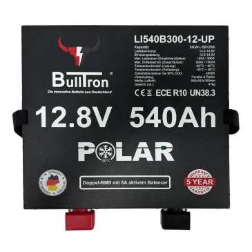 BullTron 540Ah LiFePO4 12.8V Polar Akku mit Smart Doppel-BMS, Bluetooth App, 5A aktiv Balancer und Heizung