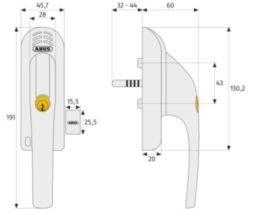 ABUS Fenstergriff mit Alarmanlage FG300A wei/silber/braun Gleichschlieend AL0145